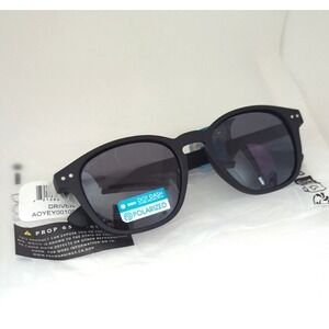 Dot Dash Driver Round Unisex Polarized Sunglasses - Matte Black/Black